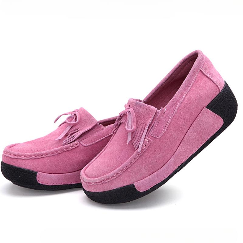 Cow Suede Women Wedge Heels Fashion Macrame Platform Shoes Elegant Middle-aged Mother Shoes Slip-on Loafers