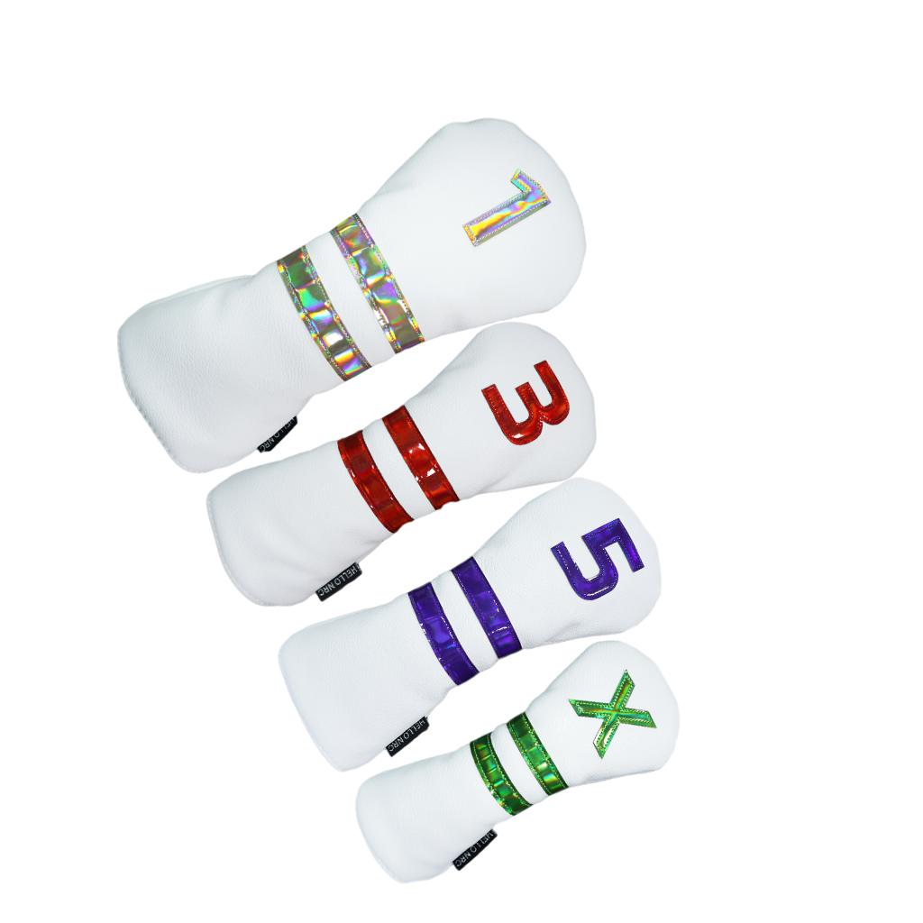 4pcs PU Leather Golf Headcover Wood Guard Sleeve Long Neck Club Head Cover -