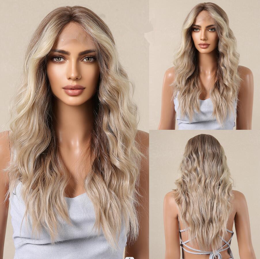 ALAN EATON 13*4 Lace Wigs Synthetic Hair Long Curly Wavy Ombre White Blonde Hair Wig Daily Party Wig for Women Natural Use