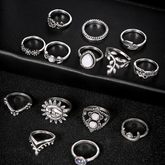 14-teiliges Vintage-Sonnenblumen-Mond-Finger-Midi-Knuckle-Ring-Set für Damen, Party-Schmuck