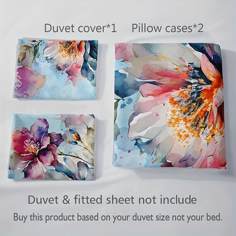 Aquarell Blumenmuster Waschbares Mikrofaser Bettwäscheset Weiche Bequeme Bettbezug für Schlafzimmer Gästezimmer