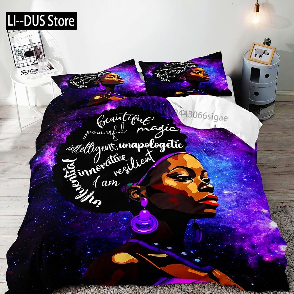 Africkoamerická černošská dívka Magie Povlak na přikrývku Plná velikost Přikrývka Potah na prošívanou deku Inspirativní dárky pro ženy 2 povlaky na polštář 3 ks