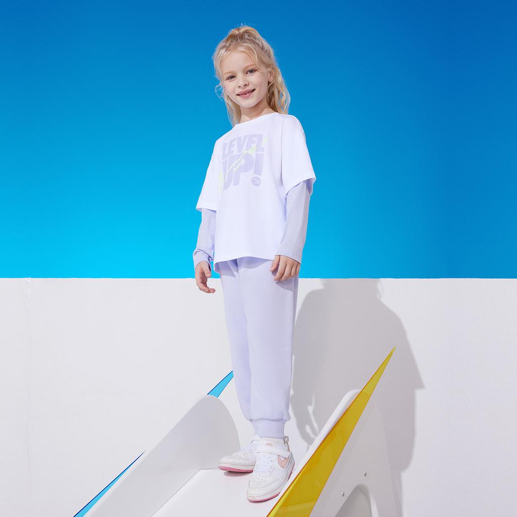 Nike Casual Sports Suit Two-Piece Letter Pullover Long Sleeve Top Comfortable Versatile Pants Kids Sets Purple N32432267GS-004