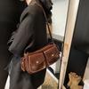 Niche High-End Sense Multi-Pocket Locomotive Bag Temperament Shoulder Armpit Bag Commuter Messenger Baguette Bag