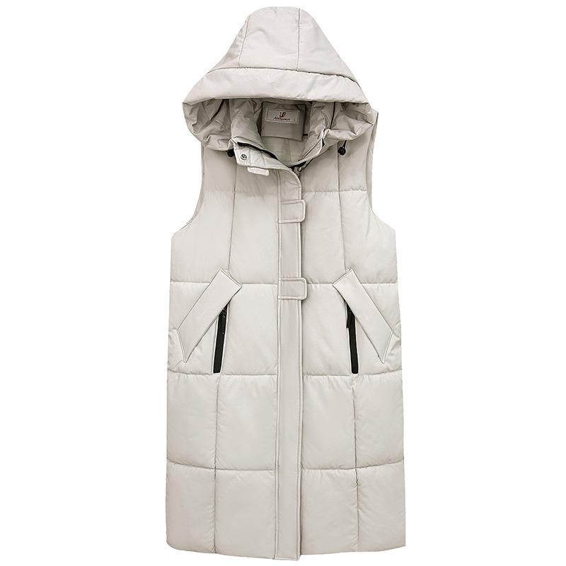 Large size long knee down cotton vest thickened cotton coat hooded autumn and winter sleeveless thick vest women's clothing