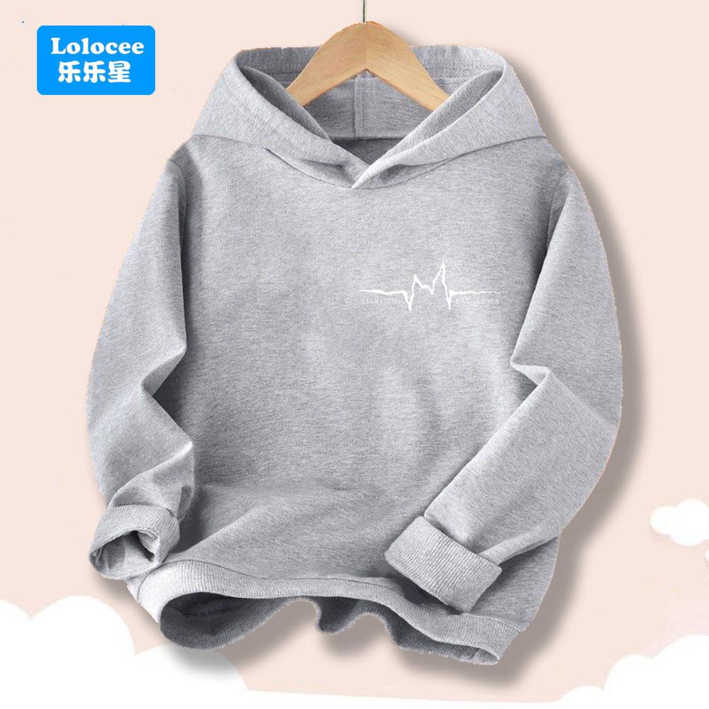 Kids Fashion Streetwear Boys Girls Black Hoodie with Lightning Pulse Print Casual Cool Long Sleeve Pullover Sweatshirt