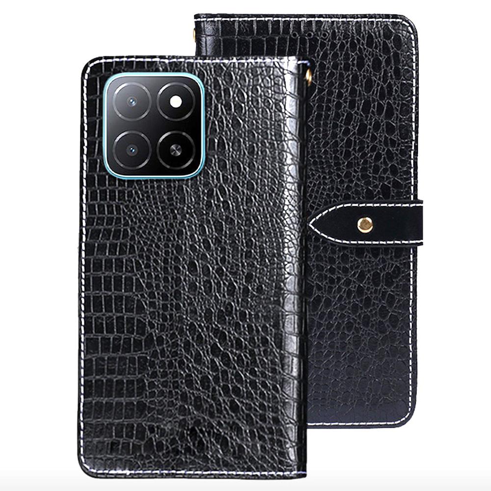 

IDEWEI For Honor X5b Case Crocodile Texture PU Leather Flip Phone Cover Black