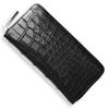 CLW Crocodile Leather Works Matte Black Crocodile Zip-Around Long Wallet, Made In Japan, Men's Long Wallet, Designer Brand, Gift (Silver Zipper)
