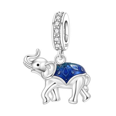 Panpoki Copper Blue Elephant Animal Bead Genuine Pendant Bracelets Charms Jewellery Party DoItYourself Trendy Gift