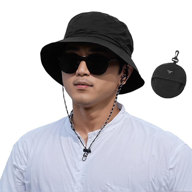 

[GEMVIE] men s ladies packable hat safari hat water repellent hat sun hat folding UV cut With chin strap Integrated storage bucket hat outdoor cap