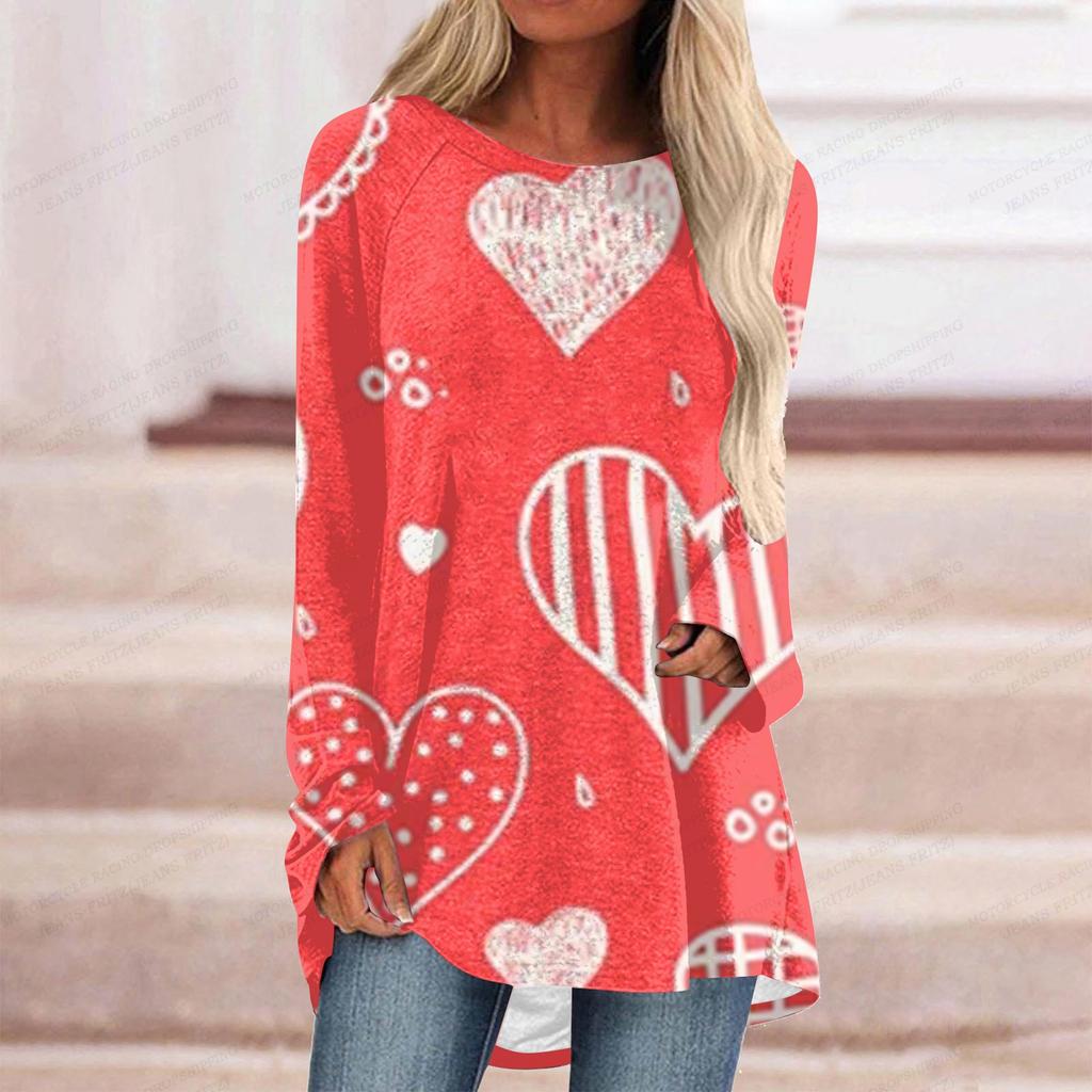 T-skjorte for kvinner Love Heart T-skjorte mote T-skjorte for kvinner Kawaii T-skjorte Langermet T-skjorte Dame Overdeler T-skjorter Kjærestegaver