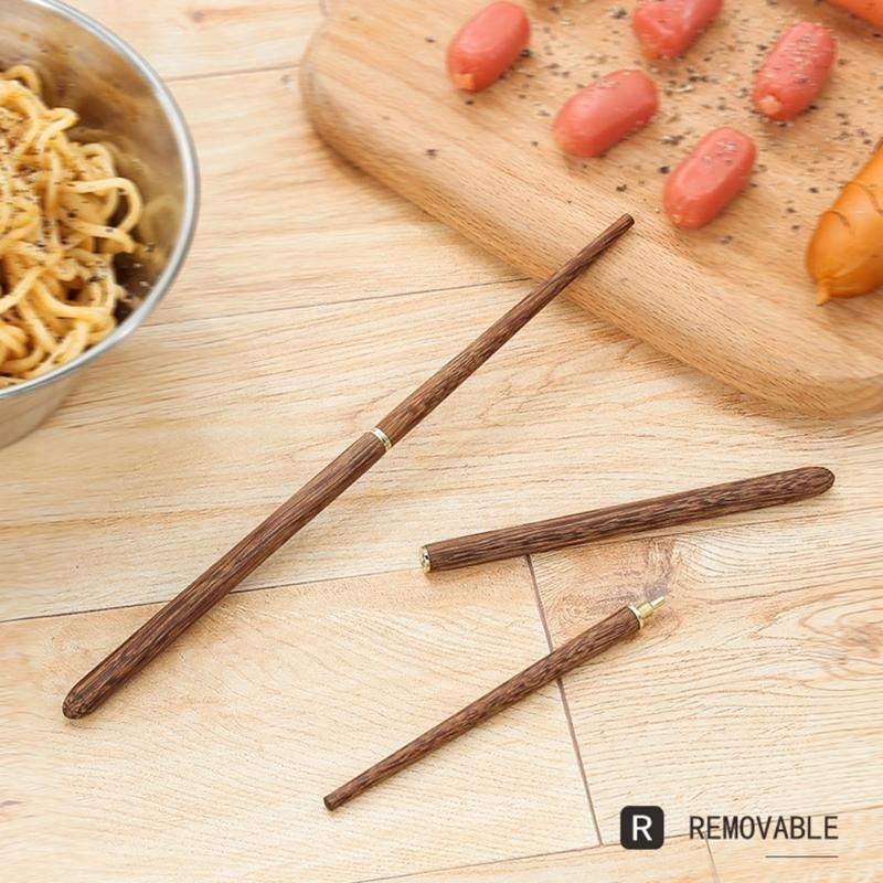 Reusable Folded Chopsticks Portables Stainless Steel Wood Natural Chopsticks for Camping and Picnics