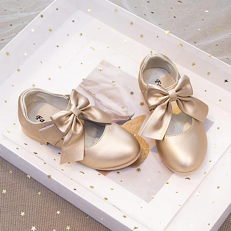 Size 26-36 Girls' Leather Shoes Little Princess Soft Sole Women's Bow Performance Shoes Children Shoes Girls