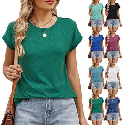 Top Corti a Manica Corta Lisci Rotondi Primavera Estate, Canotte da Donna a T-shirt