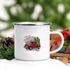 Santa Deer Truck Print Creative Enamel Cups Christmas Party Drink Juice Hot Cococ Cup Mugs Handle Mug Gifts for Family Friends