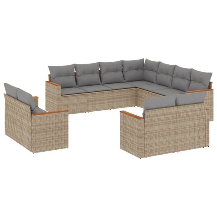VidaXL Salon de Jardin avec Coussins 11 pcs, Canapés de Terrasse, Ensemble de Meubles de Patio, Mobilier d'Extérieur, Beige 3258902