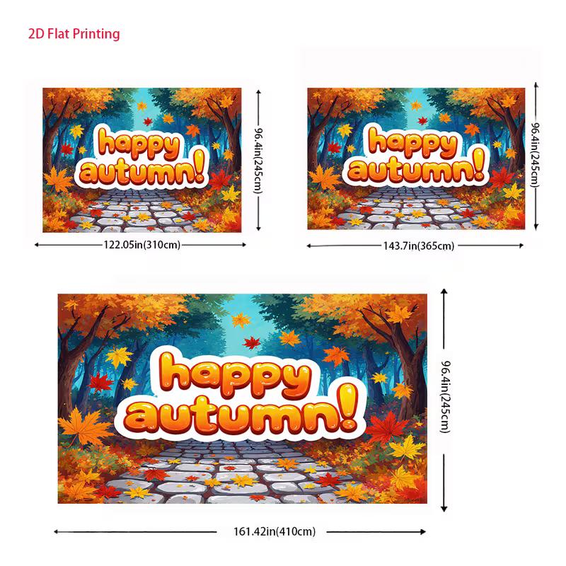 2D Autumn Forest Backdrop Happy Autumn Maple Leaf Stone Path Background for Harvest Party Banner