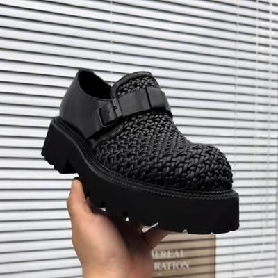 Men's Summer Derby Shoes Big Head Leather Shoes Weaving Process Breathable Loafers Men's Heightening Shoes High-end Handmade Men's Shoes