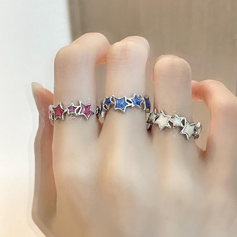 Y2K Star Open Drip Oil French Premium Ring Niche Design Ring Adjustable Personalized Dopamine Jewelry