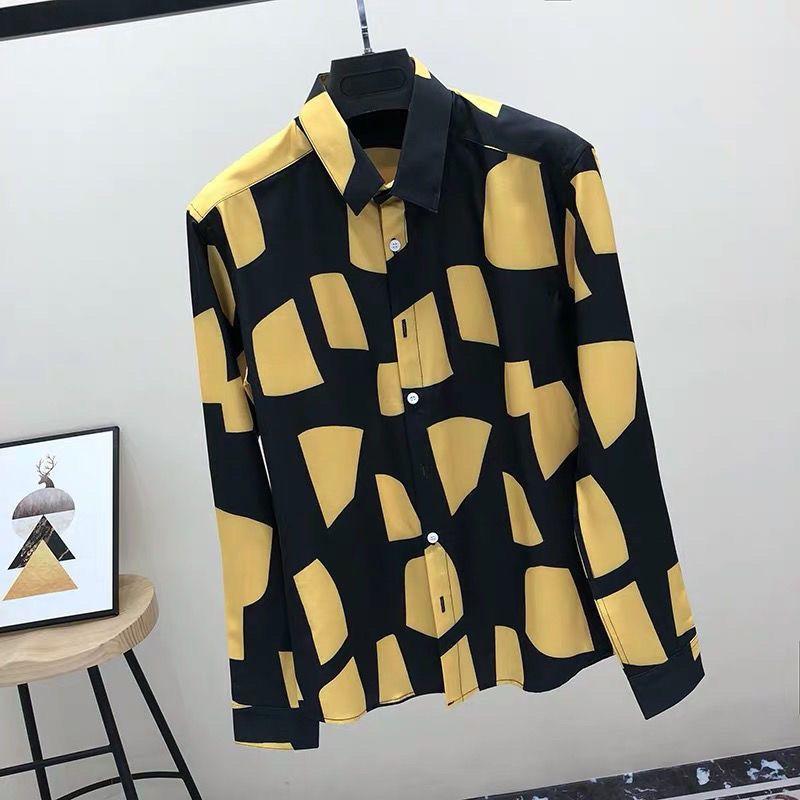 

2023 Spring and Autumn Fashion Simple Korean Edition Printed Business Leisure British Style No Iron Handsome Men s Inch Shirt XL жовтий