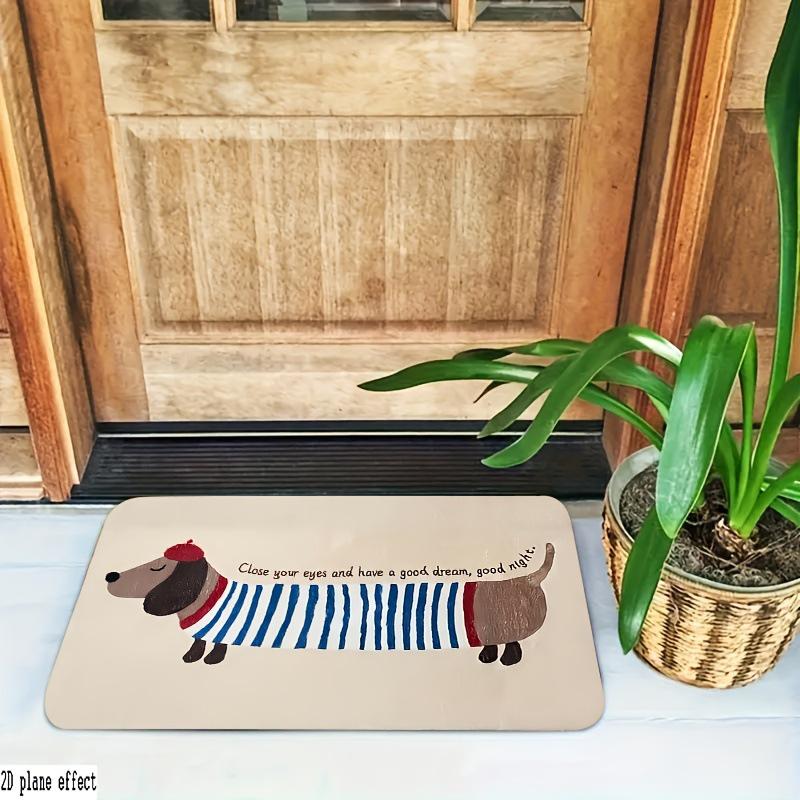 Cartoon Dachshund Flannel Floor Mat: Dirt-Resistant, Water-Absorbent, Non-Slip Bedside Rug, Easy-to-Clean.