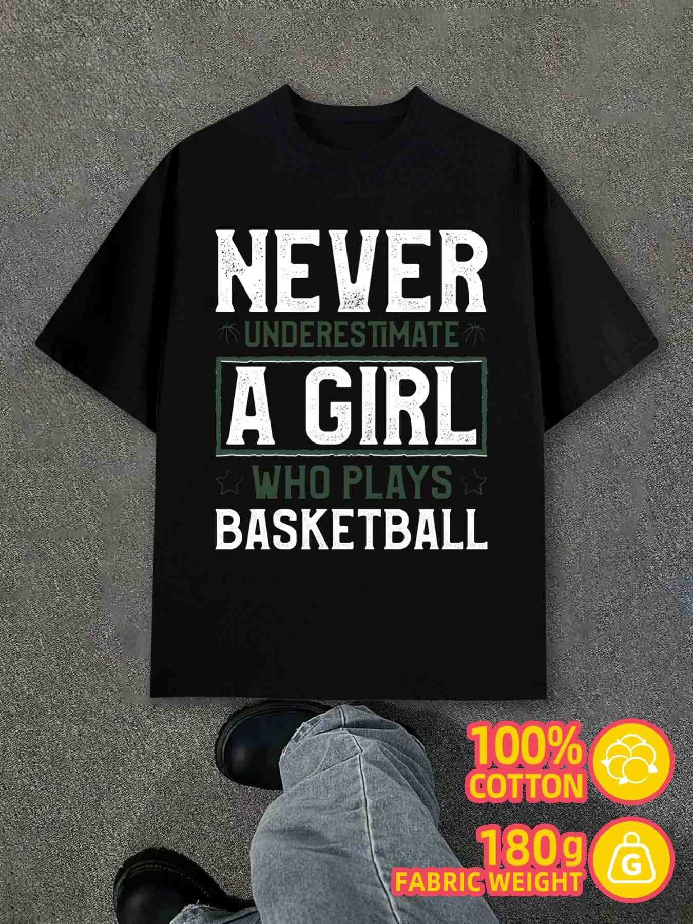 Men s T-Shirt Y2K Never Underestimate Girl Cotton Black 4XL