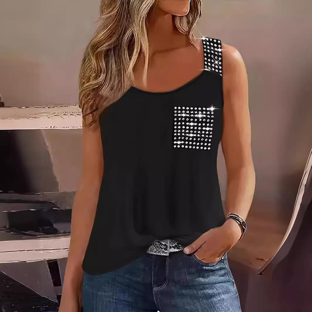 

Женский однотонный жилет с U-образным вырезом, яркий блестящий, с широкими лямками XL чёрный