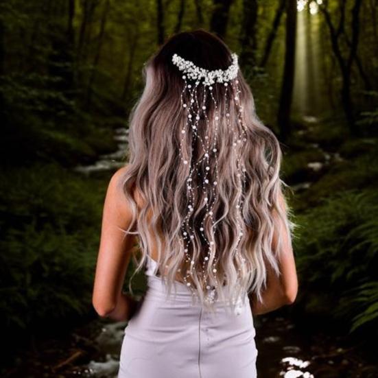 Women Hair Ornament Faux Pearl Rhinestone Flower Bridal Hair Comb Long Style Wedding Hair Accessories