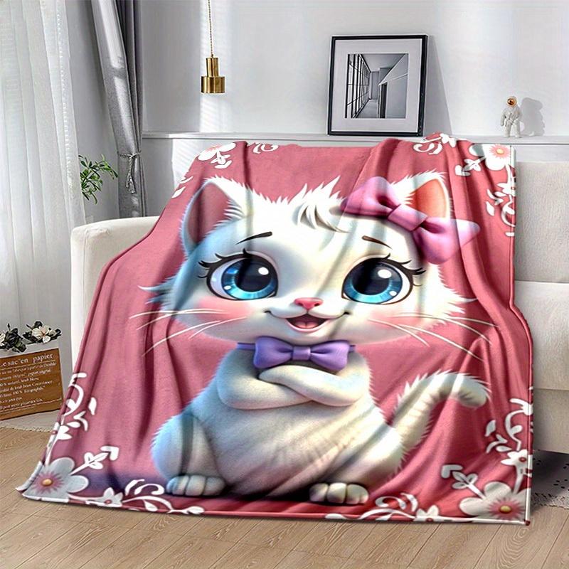1PC Cute Cartoon Cat Throw Blanket - Seasonal Home Decor, Cartoon Blanket, for Decorating Your Own Sofa and Living Room, Super Soft Flannel,