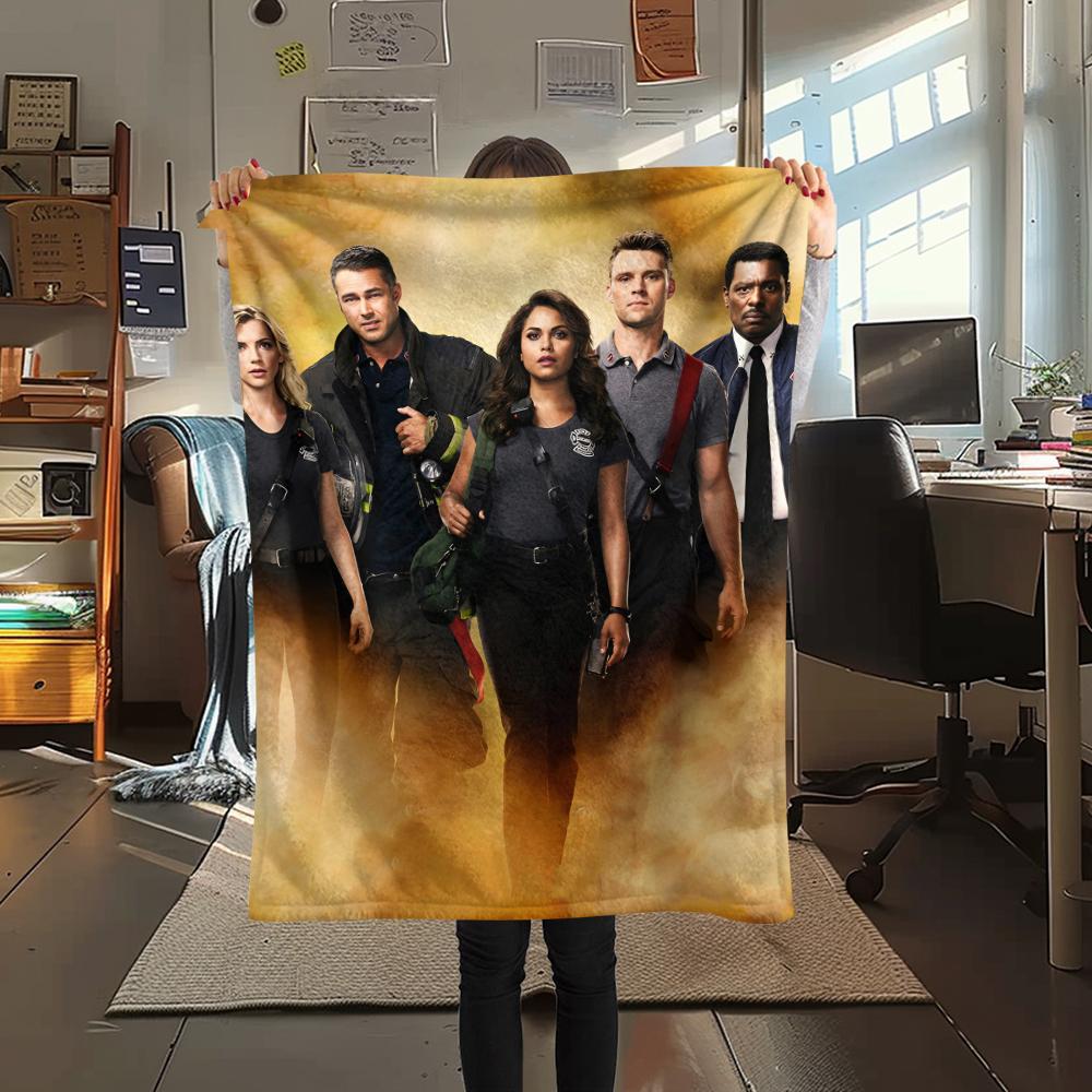 1PC Chicago Fire Print Flannel Blanket, High quality All Seasons, Home Decor, Warmth and Comfort, Perfect for Christmas Gifts