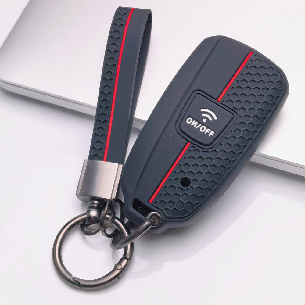 Anti Lost Silicone Keychain Lanyard for Yamaha TMAX 530 DX SX XMAX 300 with Keychain Honeycomb Texture Anti Scratch Moto Smart Key Shell Protector