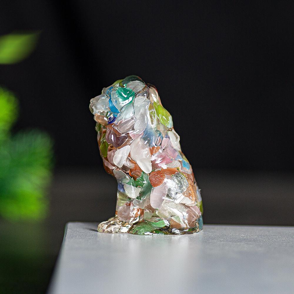 Löwenfigur aus Kunstharz und Kristall für die Dekoration von Zuhause oder Büro, gefertigt aus natürlichem Wasserkristall