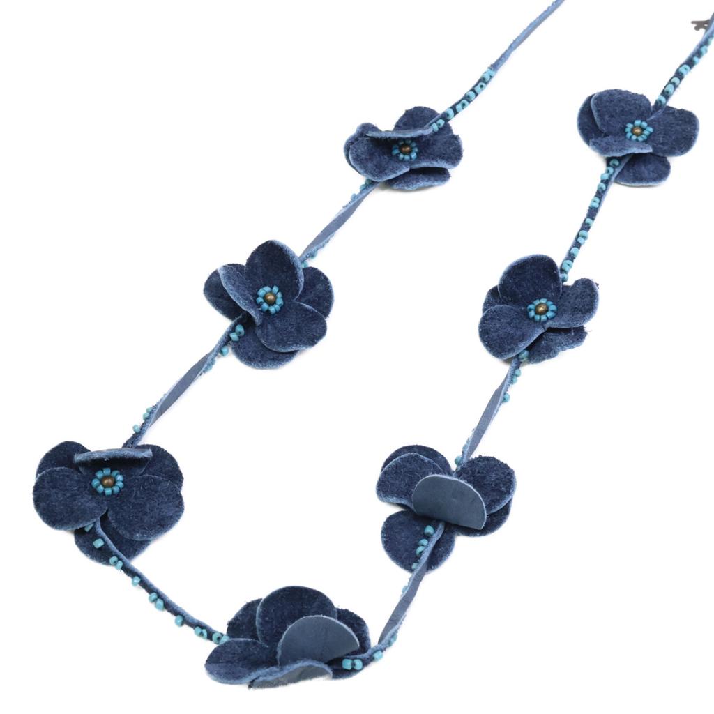 45R 71290134 Leather Pansy Beads/Leather Cord Necklace Indigo blueUsed