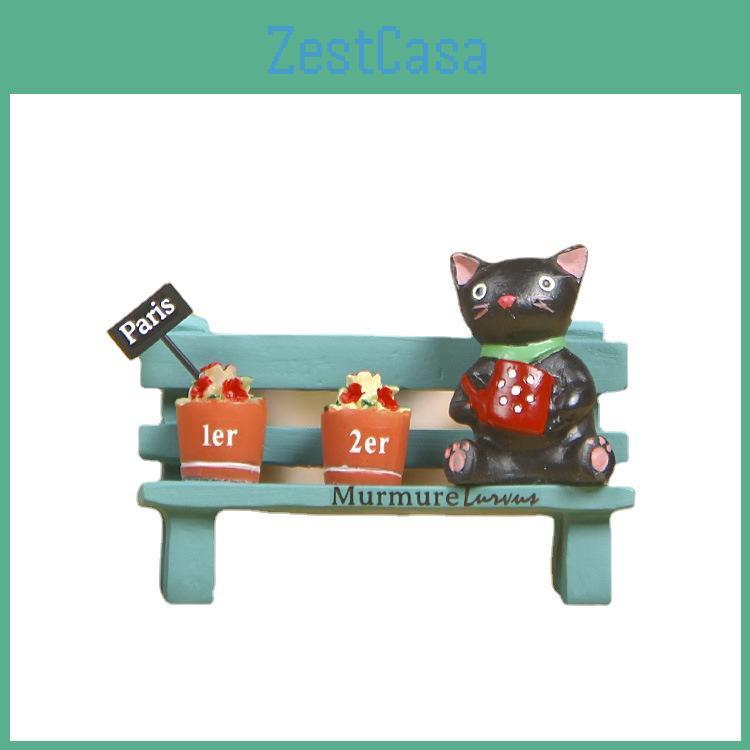 Schwarze Süße Katze Sitzt Auf Bank Gießt Blumen Harz Ornamente Für Dekor Schreibtisch