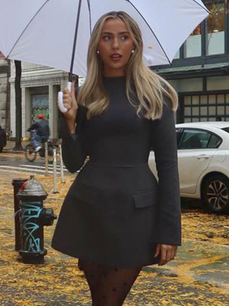 Gotisk Y2k Ny One Piece Dress Kvinner Solid Pocket Vintage High Street Kjoler Kvinne Koreansk Mote Patchwork Uformelle Slanke Klær 2024