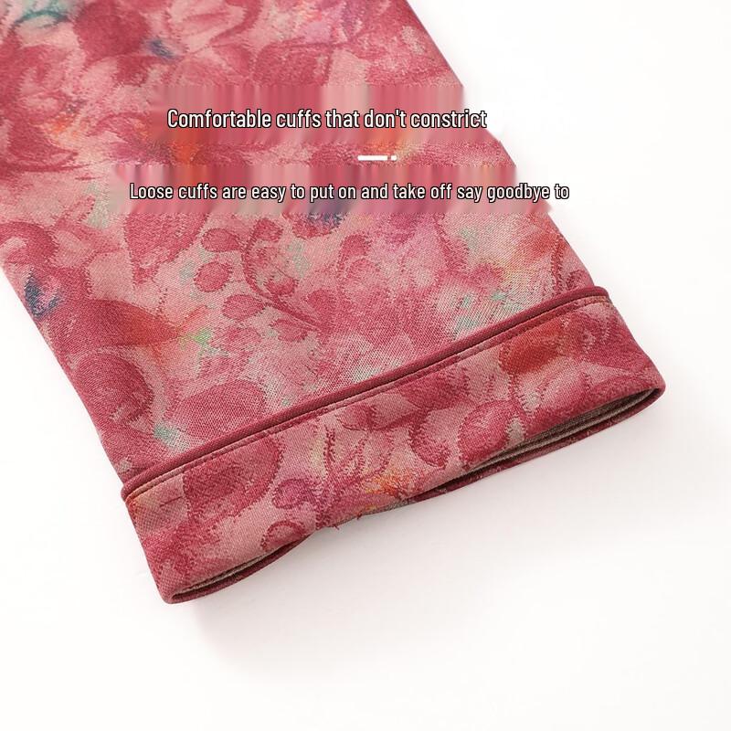 Yuzhaolin Elderly Women's Traditional Leaf Print Stand Collar Blouse