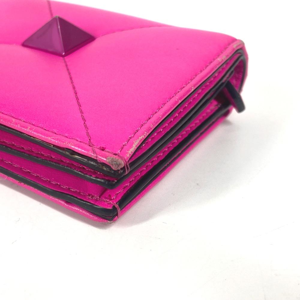 Valentino Studs Logo Compact Wallet Folded Wallet Leather Pink