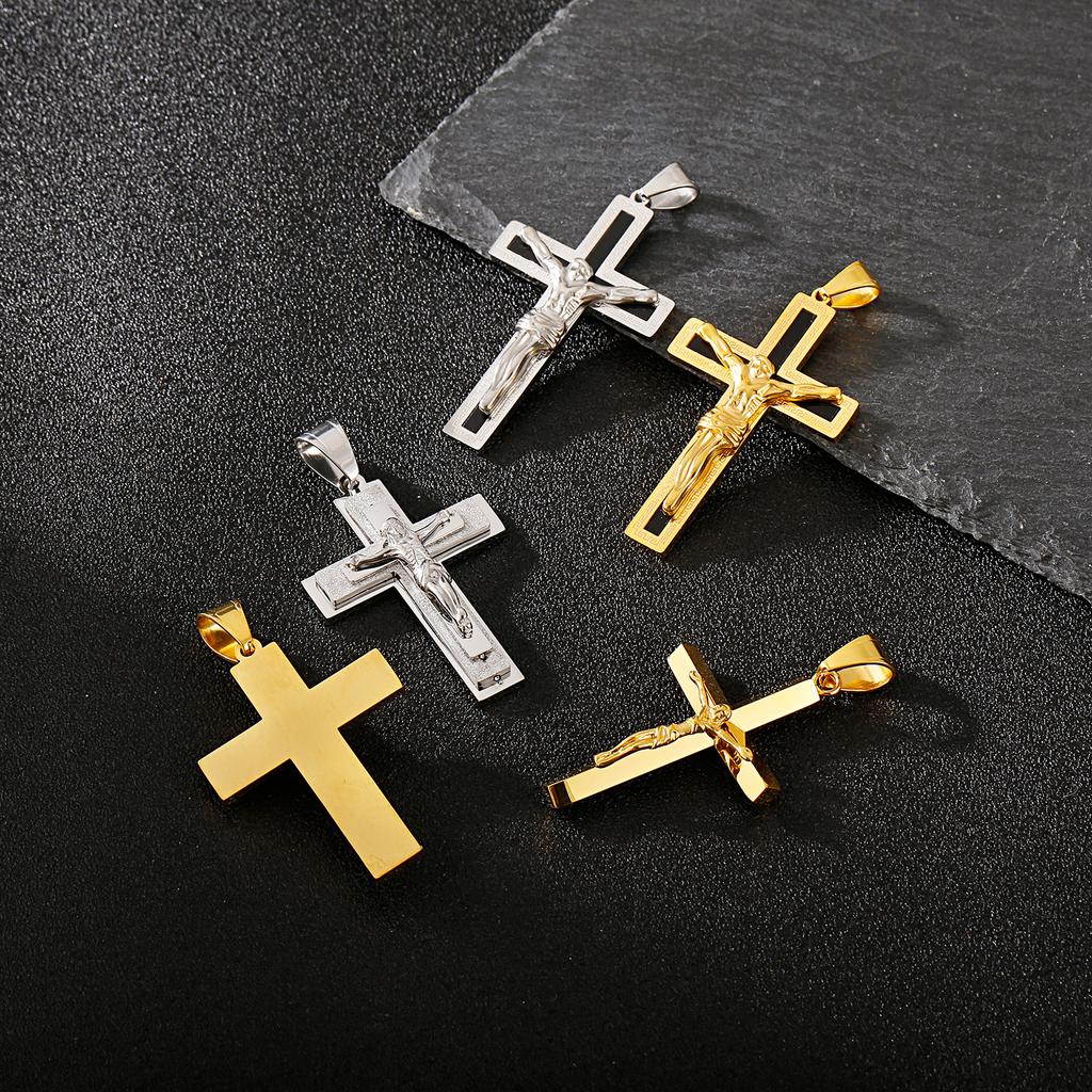 Jesus Cross Pendant Necklace Men Women Thick Stainless Steel Jewelry Twist Chain Religious Charms Accessory Gift