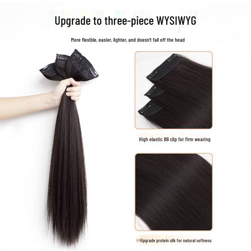 Women's Invisible Seamless Hand-Knitted Long Straight Hair Extension Set - Increases Volume, Lightweight, Natural Look