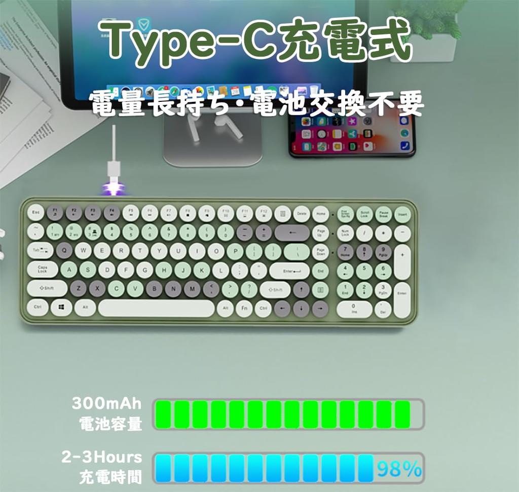 Wireless Typewriter-Style Keyboard [Multi-Connection, 2.4GHz & Bluetooth] Supports Up To 3 Devices Simultaneously, Includes Numeric Keypad, Quiet,