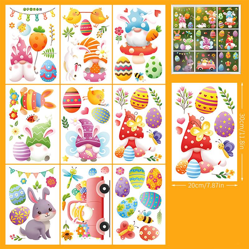 9 ks velikonoční samolepky na okno Happy Easter Bunny Window Clip for Glass Dveře