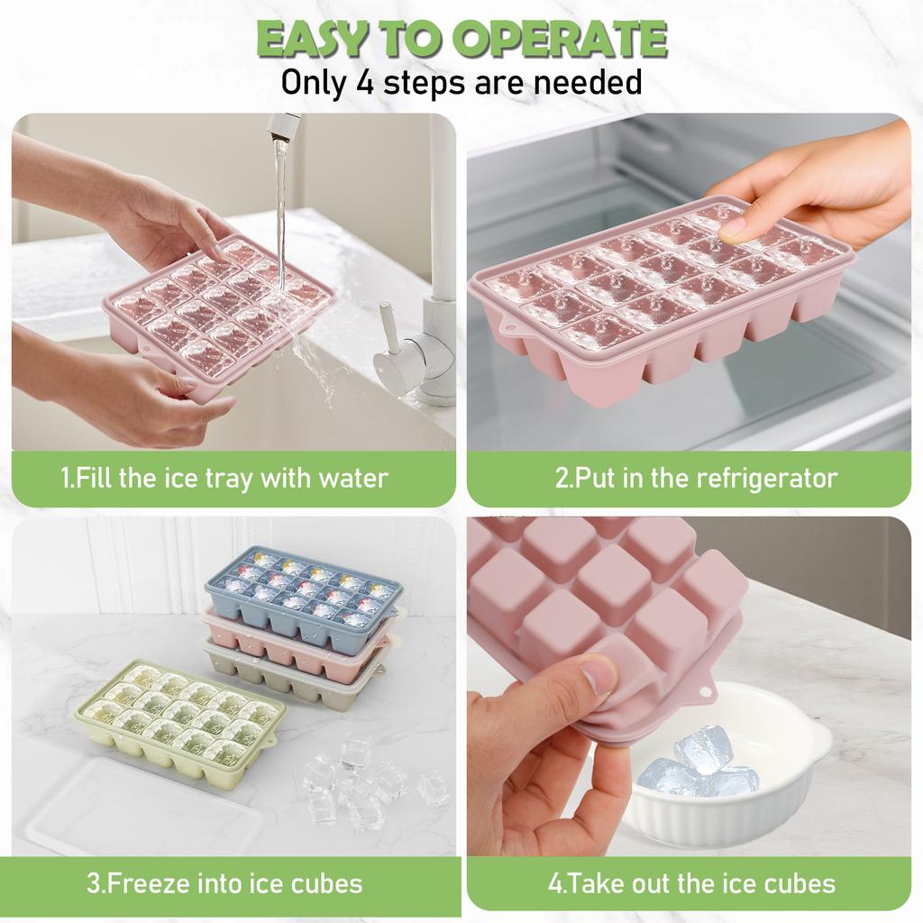 4 Pcs Silicone Ice Cube Mold Reusable Square Ice Cube Molds Easy Release Silicone Ice Cube Tray with Lid for Bar Kitchen Gadgets