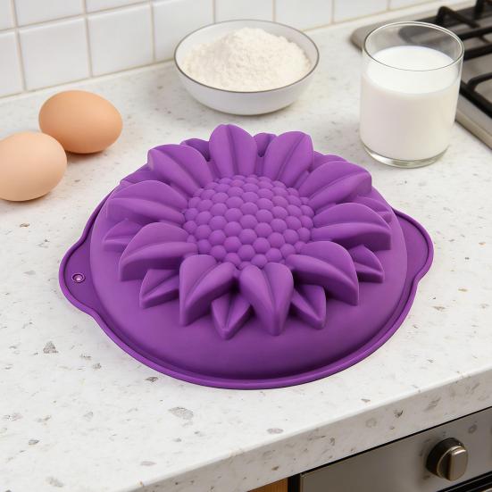Large Sunflower Cake Mold Silicone Birthday Cake Baking Tray Flower Shaped Non-Stick Cake Pan for Baking Loaf Muffin Brownie Cheesecake