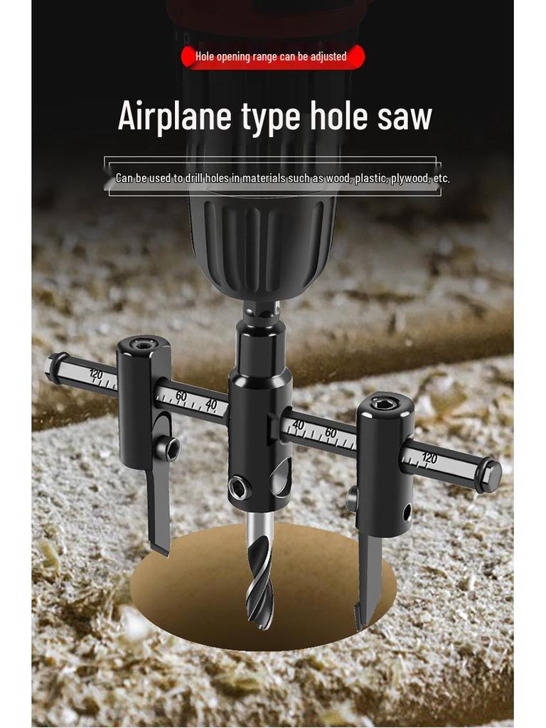 Adjustable Hole Saw for Wood, Gypsum, and Plastic with Ejector Drill Bit.