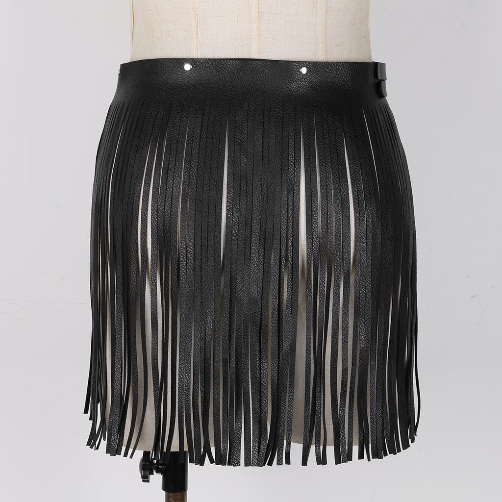 Women Adult Adjustable Faux Leather Waistband Fringe Tassel Skirt Belt Nightclub Costume Cosplay