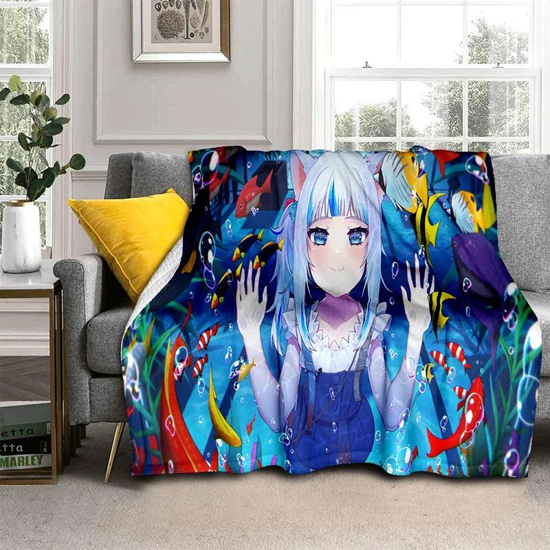 3D Cute Gawr Gura Hololive Cartoon Blanket,Soft Throw Blanket for Home Bedroom Bed Sofa Picnic Travel Office Cover Blanket Kids