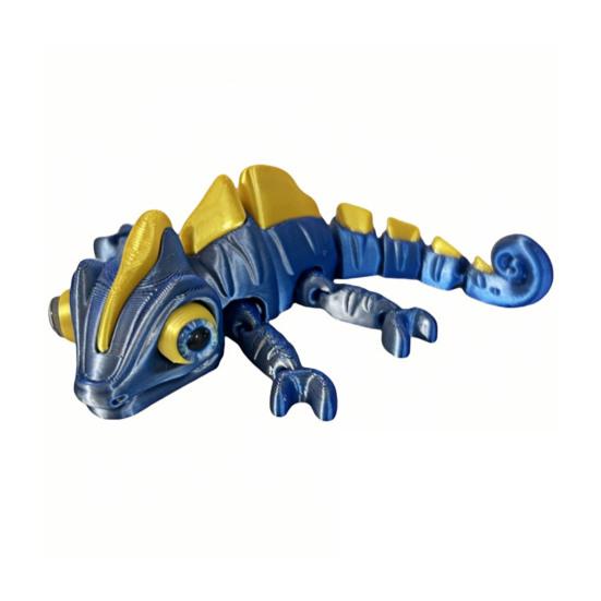 

3D Printed Chameleon Figurine Movable Eyes Mini Lizard Figure Articulated Animal Model синий