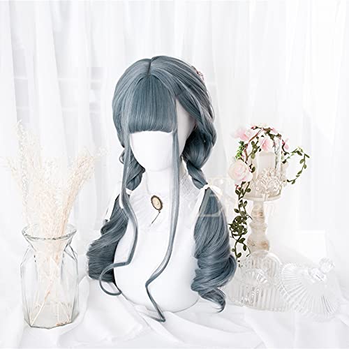 Eileen Long Curly Blue Wig, Perm, Full Wig, Natural Texture, Fluffy, Heat-Resistant, Perfect for a Wind-Chasing Girl with a Smaller Face, Cute