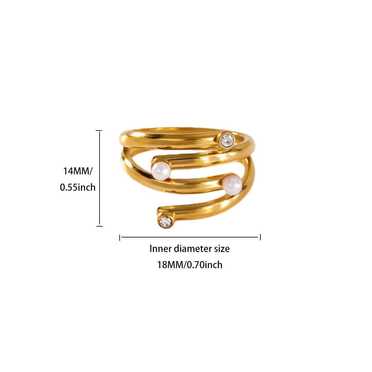 

Vintage Imitation Pearl Zircon Stainless Steel Women s Rings Gold Color Anti Fading Multi-layer Ring Wedding Jewelry Accessories Adjustable