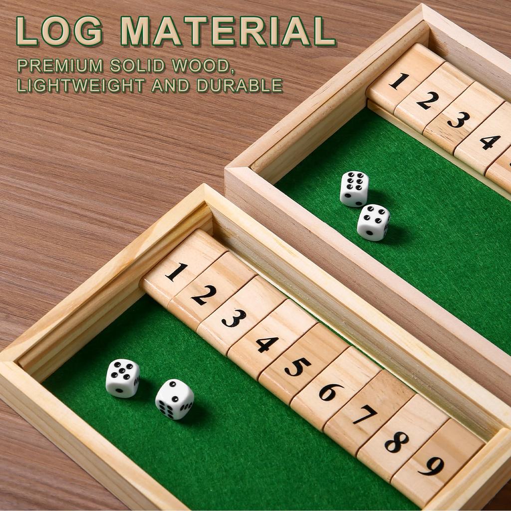 AIUAZA Shutbox Dice Wooden Board Game for 2 Traditional Family Board Fun Math Game for the Holidays Game, Players, Bar, Travel, Game, (Battle Version)